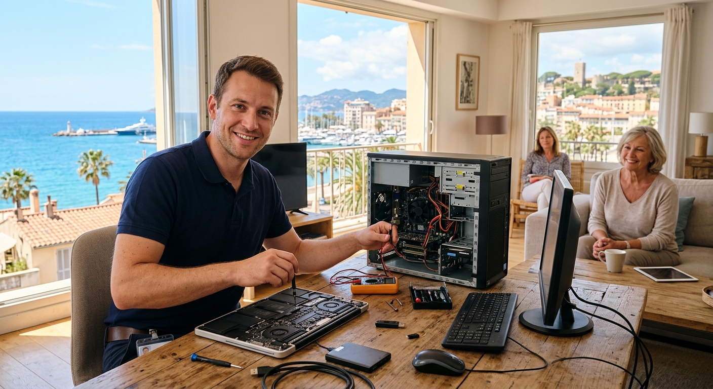 Technicien informatique intervenant à domicile à Cannes avec vue méditerranéenne